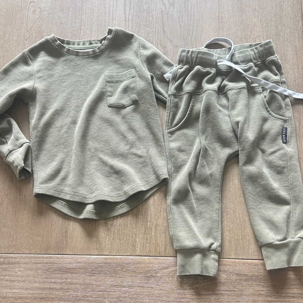 Little Bipsy Olive Waffle Jogger Set for Kids